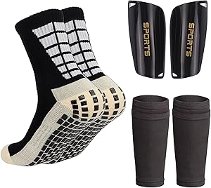 3 piece soccer assortment set 1 pair mens anti slip soccer socks 1 pair shin sleeves with pads football socks
