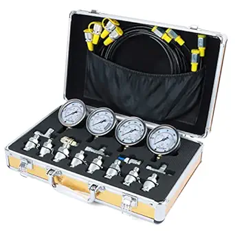 sinocmp hydraulic pressure gauge test kit 4 pressure gauges 4 test hoses 10 couplings 3 tee connectors for