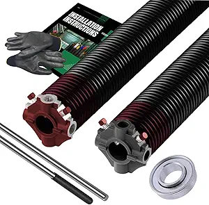 pair of 2 garage door torsion springs set heavy duty lifetime warranty with non slip winding bars 1 steel
