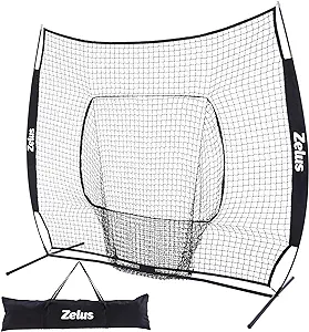 zelus baseball net 7 ft x7 ft softball hitting and pitching with carry bag ground stakes portable backstop