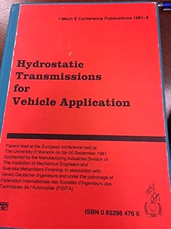 hydrostatic transmissions for vehicle application 1st edition  0852984766, 978-0852984765