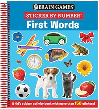brain games sticker by number first words a kids sticker activity book with more than 150 stickers 1st