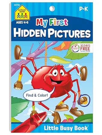 school zone my first hidden pictures workbook 48 pages pre k preschool kindergarten activity pad search and