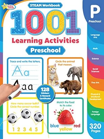 1001 steam preschool activity workbook learn sight words letters numbers phonics shapes and more with fun