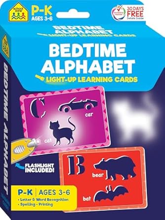 school zone bedtime alphabet light up learning cards 32 interactive flash cards preschool kindergarten letter