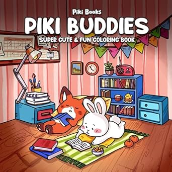 piki buddies coloring book for adults and teens featuring super cute animals characters with cozy little