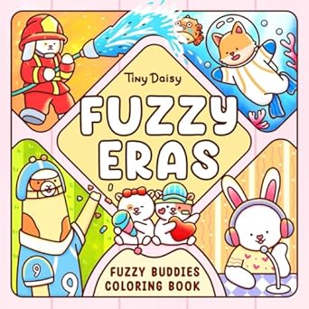 fuzzy eras coloring book for adults and kids featuring cute animal characters in their daily activities for