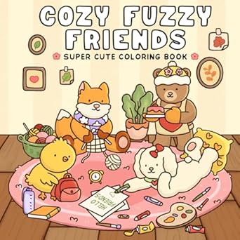 cozy fuzzy friends coloring book for adults and teens featuring super cute animal characters in hygge