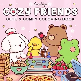 cozy friends coloring book for adults and teens featuring super cute animal characters with easy and simple