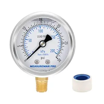 measureman pro 2 dial size glycerin filled pressure gauge 0 30psi/kpa 304 stainless steel case 1/4 npt lower