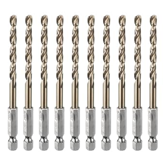 harfington 10pcs 1/4 hex shank drill bit 3/16 gold oxide m35 high speed steel twist drill bit 135 degree