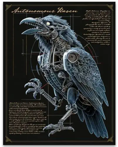 steampunk raven blueprint poster 11x14 unframed poster dark academia sci fi illustration for engineers
