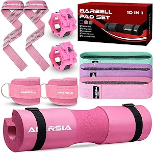 10 piece barbell pad set squat pad cushion for hip thrusts weightlifting straps resistance bands and barbell