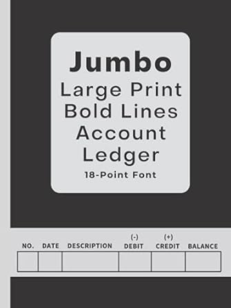 the jumbo large print bold lines account ledger 18 point font simple check register / check log book / debit