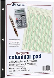 adams columnar analysis pad 8 column ledger 8 5 x 11 100 pages green 3 hole punch for accounting bookkeeping