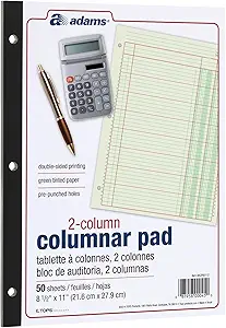 adams columnar analysis pad 2 column ledger 8 5 x 11 100 pages green 3 hole punch for accounting bookkeeping