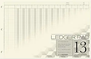 bookfactory ledger pad large 13 column accounting ledger columnar pads 17 x 11 50 pages notepad landscape