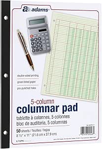 adams columnar analysis pad 5 column ledger 8 5 x 11 100 pages green 3 hole punch for accounting bookkeeping