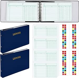 2 pcs ring ledger binder with 400 pcs 5 x 8 5 ledger sheets small index tabs ledger books for bookkeeping