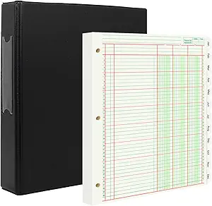 100 sheets accounting ledger paper with 3 ring binder and monthly tabs 3 column columnar analysis pads