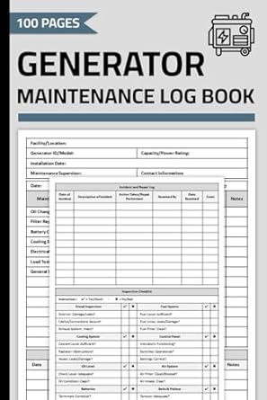 generator maintenance log book generator repair and service record with inspection checklist maintenance