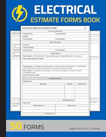 electrical estimate forms book electrical contractor work order form estimating sheets for electrician 50