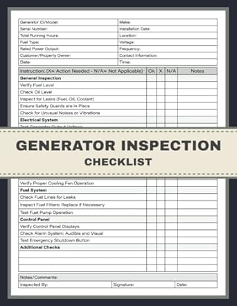 generator inspection checklist generator pre start daily inspection report book ensuring safety and optimal