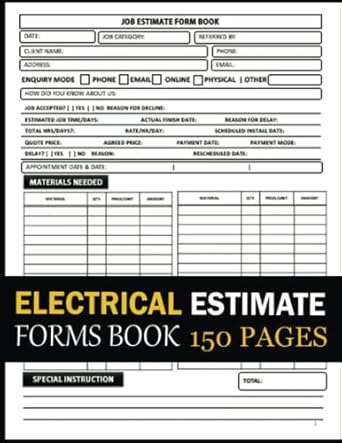 electrical estimate forms book estimating form book for electrician electrical service order and job cost