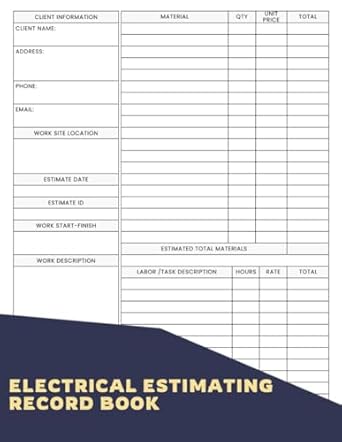 electrical estimating record book a logbook for electricians to help them organize your estimates and