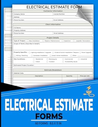 electrical estimate forms work estimating book for electrician to track job quotes 120 pages 1st edition
