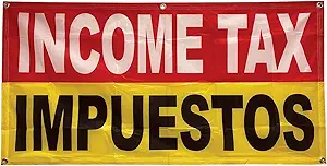 4 less co 2x4 feet income tax impuestos banner sign fabric polyester ryb 1st edition generic b0cgn453mq