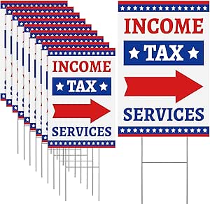 10 pcs 12 x 18 inches income tax services directional arrow yard sign with plastic stakes tax return season