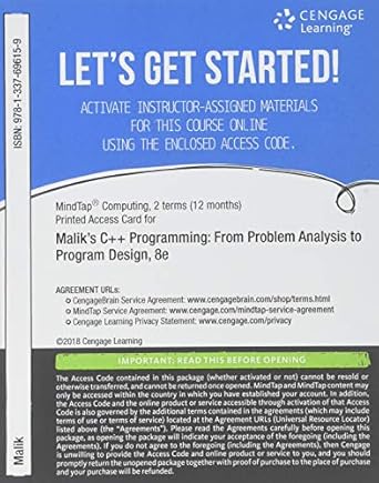 mindtap computing 2 terms printed access card for maliks c++ programming from problem analysis to program
