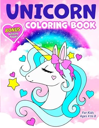 unicorn coloring book for kids ages 4 8 includes fun bonus activity pages 1st edition noteworthy designs