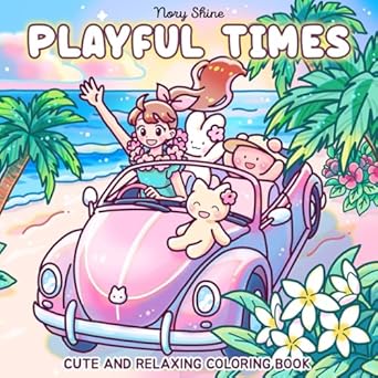 playful times cute and relaxing coloring book for teens and adults featuring happy girl and adorable animal