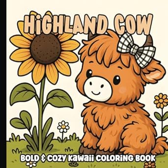 highland cow coloring book bold and easy large print animal images simple and cute baby girl and boy cow