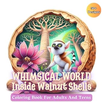 whimsical world inside walnut shells coloring book for adults and teens featuring whimsical grayscale designs
