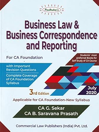 padhukas business law and correspondence and reporting for ca foundation 3/e july 2020 1st edition
