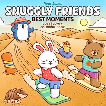 snuggly friends best moments cute coloring book for adults and teens with cozy fuzzy animals in hygge moments