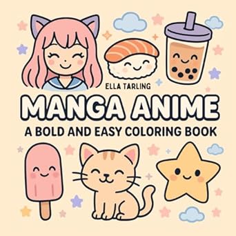 manga anime a bold and easy coloring book 40 cozy hygge japan inspired designs for kids teens and adults 1st