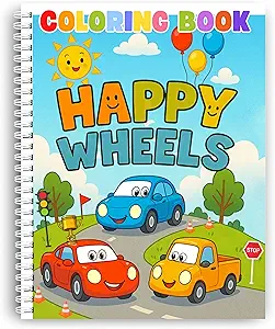 coloring book happy wheels fun vehicle adventures for kids spiral bound perfect for boys and girls features