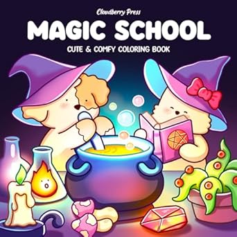 magic school coloring book for adults and teens featuring cute animal friends in a fantasy witchcraft academy