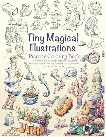 tiny magical illustrations practice coloring book flowers objects houses animals cars portraits furniture 1st