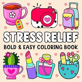bold and easy stress relief coloring book adult coloring book with cute stuffs animals landscapes flowers