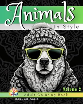 animals in style volume 2 adult coloring book relaxing stress relief funny animals mindfulness anxiety relief