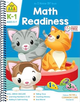 school zone math readiness workbook 64 pages ages 5 to 7 kindergarten to 1st grade telling time counting