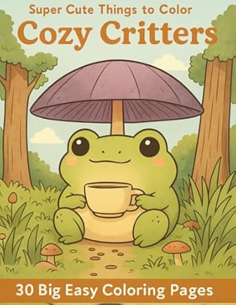 cozy critters super cute things to color 30 big and easy coloring pages for kids teens and adults a cozy