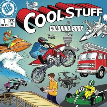 coloring book for boys cool stuff 50 fun and awesome designs with cars trucks planes boats motorcycles space