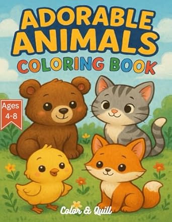adorable animals coloring book charming baby animals to color for creative kids 1st edition color and quill