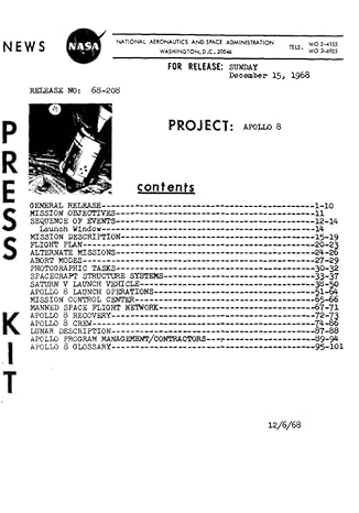 apollo 8 press kit 1st edition nasa ,national aeronautics and space administration 979-8396335851